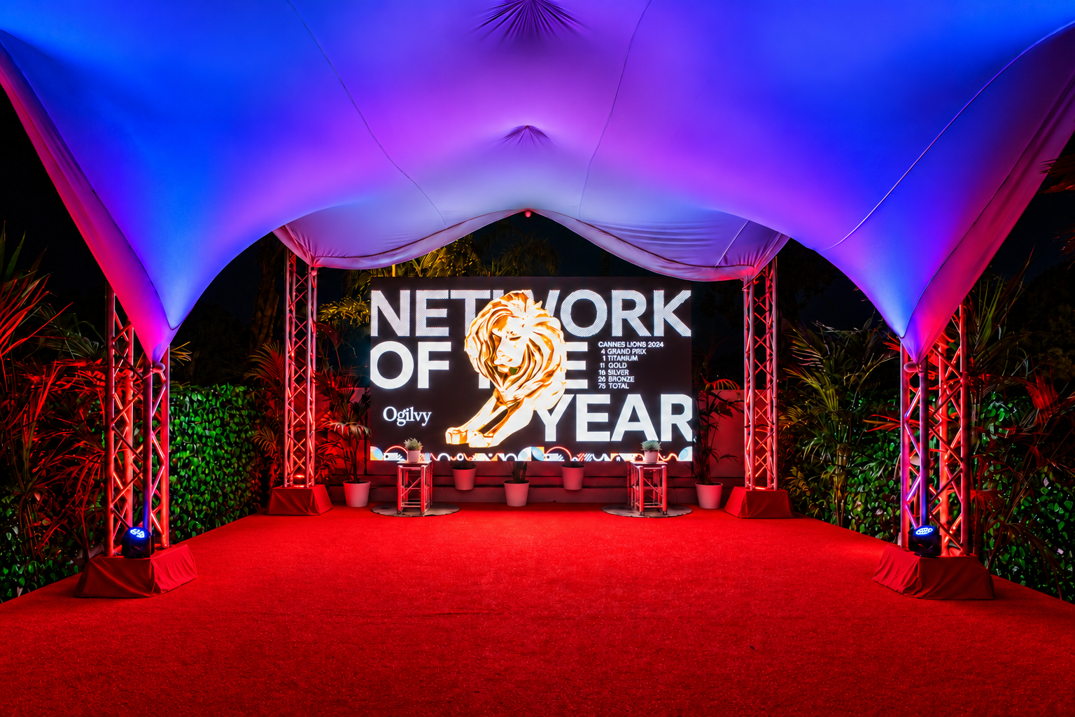 Lighting installation on an event terrace in Cannes · supplied photograph