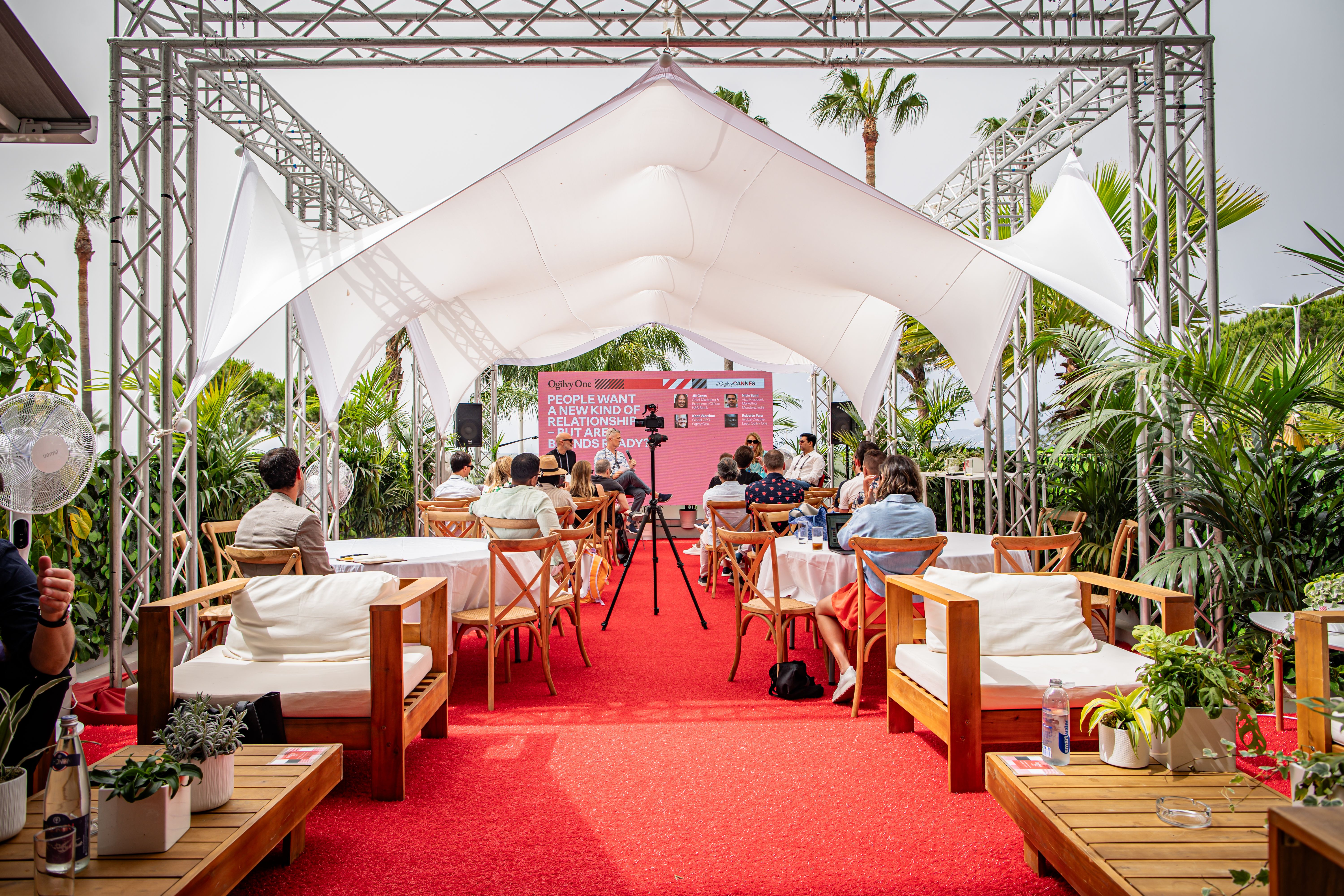LED screen installed beneath a structure at an event in Cannes